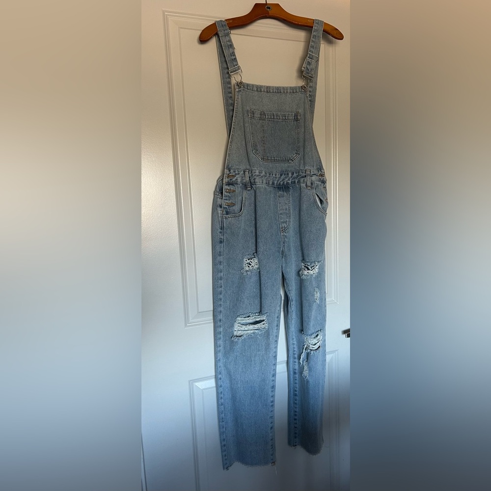 Blue Ripped Denim Jean Overalls